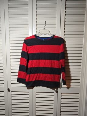 Old Navy Kids Red and Black Striped Long Sleeve Tee